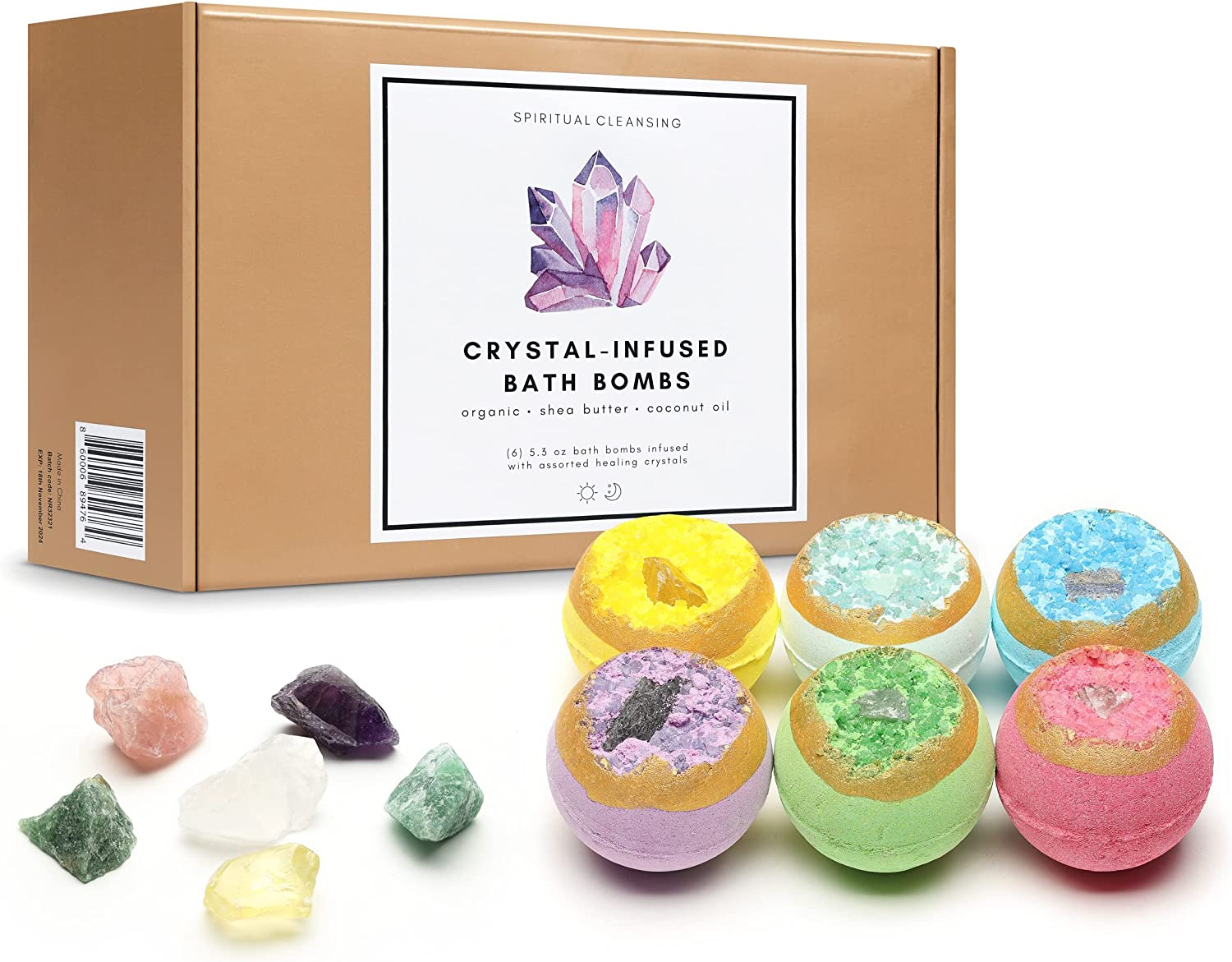 Oem Healing Crystal Bad Bom Set 6 Organische Bad Bommen Doordrenkt Met 6 Kristallen Binnen