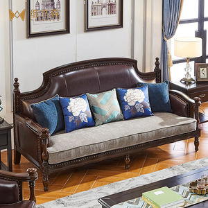 Set di Divani in Vera Pelle Stile Americano Jane Mei, Pelle Bovina di Prima Qualità, Combinazione 123 per Soggiorno, Legno Massello Intagliato <span class=keywords><strong>Classico</strong></span> - Product Image 2