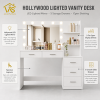 Coiffeuse moderne en bois avec miroir LED réglable, rangement et tabouret – Idéale pour chambre et salle de bain d'hôtel