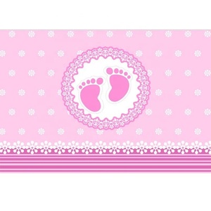 Latar Belakang Baby Shower Bayi Perempuan 7x5ft Jejak Kaki Merah Muda Latar Belakang Bintang Kecil untuk Fotografi Dekorasi Pesta Bayi Anak-anak - Product Image 1