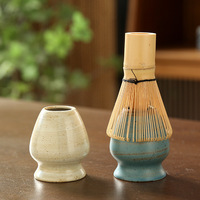 Ensemble de thé matcha de style japonais, fouet à matcha en bambou, support et bol à matcha en céramique