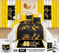Ensemble de literie de luxe 24 pièces pour lit king-size, comprenant des rideaux assortis, une couverture et des rideaux de douche, motif imprimé, garnissage en polyester