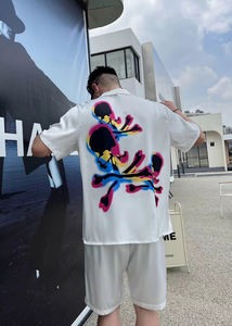 <span class=keywords><strong>Pigiama</strong></span> da <span class=keywords><strong>uomo</strong></span> in seta di lusso chiaro con teschio <span class=keywords><strong>nero</strong></span> a maniche corte pantaloncini da notte da <span class=keywords><strong>uomo</strong></span> - Product Image 6