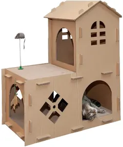 Custom Indoor Gegolfd Papier Scratcher Speelgoed Kat Kartonnen Huis