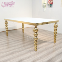 Meubles de hall d'hôtel neufs d'usine, tables et chaises de salle à manger rectangulaires en verre et acier inoxydable doré de luxe pour les événements et les fêtes