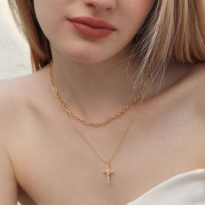 YILUN 럭셔리 골드 도금 큐빅 지르코늄 종교 925 스털링 실버 십자가 목걸이 보석 - Product Image 5