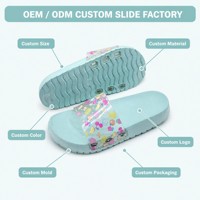 Dames Slippers op Maat OEM Lichtgewicht Antislip EVA Zool PVC Fruitprint Band Mintblauw Tropisch