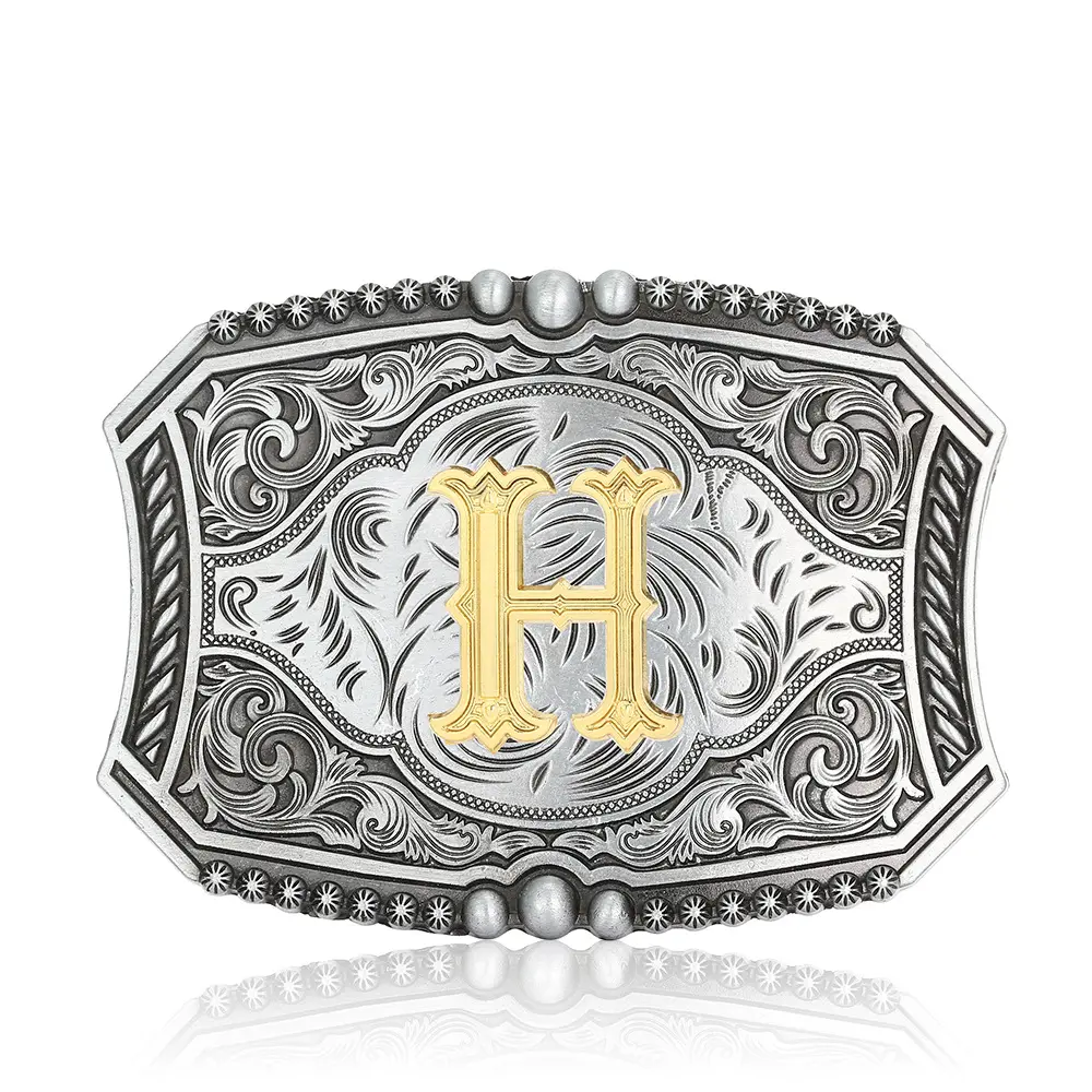 Factory Accept High Quality Zinc Alloy Custom Logo Brand Metal Letters H Plate Belt Buckle for Men