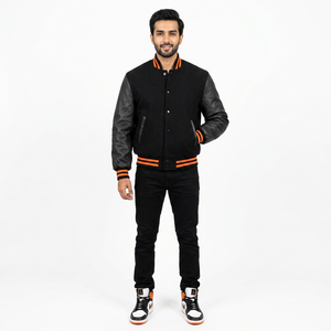Custom Logo Embroidered <b>Leather</b> Sleeve Men's Vintage Varsity Jacket with Customizable Printing and Breathable Design - Product Image 1