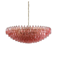 Lustre en verre côtelé rose de style médiéval français, suspension de luxe pour villa, salon, salle à manger, plafond haut, décoration intérieure