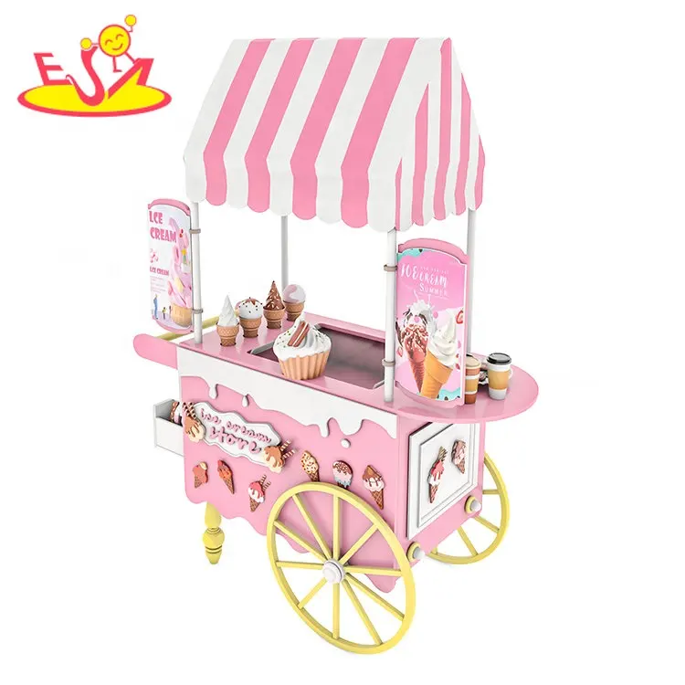 Wooden educational pretend play set pink ice cream car toy for children W10A134