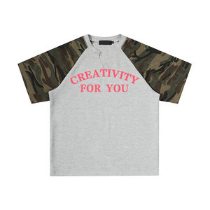 Camiseta de Diseño Urbano con Cuello en V, Camiseta Informal de Punto de Algodón con Camuflaje, Camiseta Raglan - Product Image 4