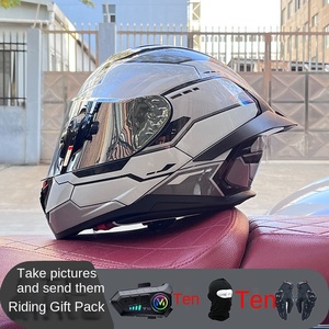 Casque de <span class=keywords><strong>moto</strong></span> avec logo personnalisé DOT Standard matériau ABS double visière casque intégral doublure lavable avec queues électroplaquées - Product Image 4