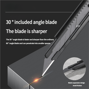 SK5 lame en alliage d'aluminium poignée couteau <span class=keywords><strong>utilitaire</strong></span> 9mm 30 degrés pointe noire bouton poussoir lame bricolage qualité OEM papier peint voiture Film - Product Image 2