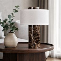 Lampe de table en marbre, rechargeable sans fil, à intensité variable, commande tactile, lampe de chevet, abat-jour en lin, veilleuse, décoration pour salon et chambre à coucher