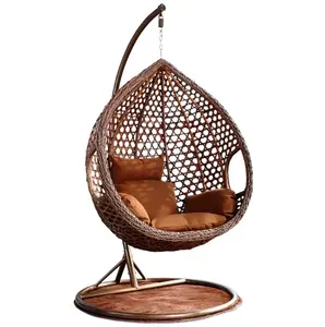Büyük kalite açık bahçe hasır Rattan salıncak sandalye minderi gözyaşı şekli yumurta asılı sandalye ile standı