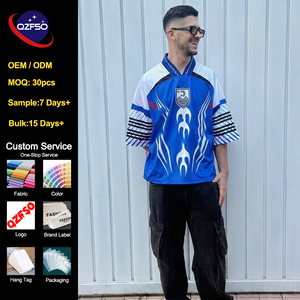 QZFSO Manufacturer Loose Fit Drop Shoulder Vintage Football Jersey Custom Sublimated V-Neck Teamwear Streetwear Soccer Shirt - Product Image 1
