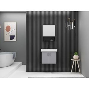 Meuble-lavabo gris en aluminium CR avec miroir intelligent et vasque en céramique - Product Image 4