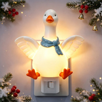 Veilleuse LED en forme de foulard bleu à pois avec oie blanche mignonne, en résine, pour prise murale, personnalisation en gros
