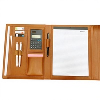 Fabricante de carpetas de archivos de cartera de cuero A4 PU de buena calidad, carpeta de cartera con calculadora y Bloc de notas