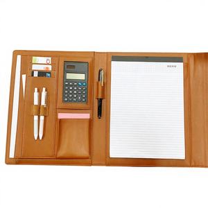Fabricante de carpetas de archivos de cartera de cuero A4 PU de buena calidad, carpeta de cartera con calculadora y Bloc de notas - Product Image 6