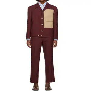 OEM Wool Blend Twill Long Sleeve Patch Pockets Blazer with Straight Leg Trousers Uniform Suits Men
