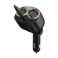 Adaptateur allume-cigare de voiture GC18 avec câble rétractable Type-C PD65W, double ports USB, adaptateur d'alimentation multi-appareils pour voiture DC12V-24V