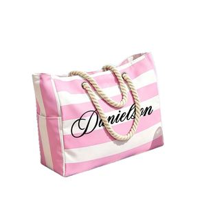 Personalized Modern Polyester Beach <b>Bag</b> Zipper Waterproof Striped Canvas <b>Tote</b> Pool <b>Bag</b> Women Large Summer Vacation Travel Girls - Product Image 6