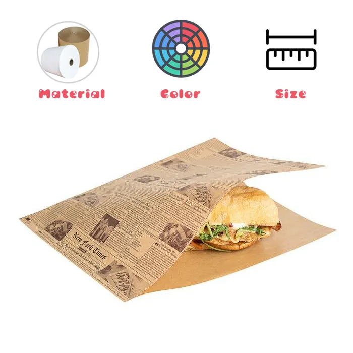 Biodegradable Food Triangle Paper Bag Coated Greaseproof Paper with Your Own Logo for Hamburger Hot Dog