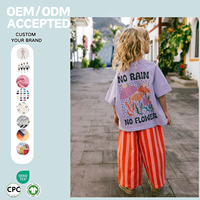 T-shirt Oversize d'Été pour Filles, Imprimé au Dos, Manches Courtes Raglan, en Coton, Hauts Décontractés pour Enfants et Tout-Petits, Vente en Gros