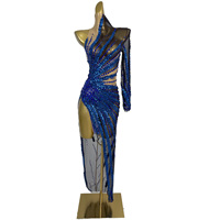 Robe longue asymétrique à une épaule ornée de cristaux pour femme, idéale pour les fêtes d'anniversaire, les soirées, les banquets, avec fente haute, style moulant, tenue de boîte de nuit