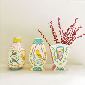 Vaso in Ceramica con Fiori e Uccelli del Campagna (Rosa e Notteggiante), Ornamento per Piante Idroponiche, per Casa, Soggiorno, Scrivania, Ufficio - Product Image 2