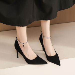 Zapatos de Tacón de Aguja con Punta en Pico y Correa de Cristal en el Tobillo, Zapatos Formales para Mujer, Tacón Súper Alto de 8 cm o Más, Color Sólido, Tendencia de Moda - Product Image 4