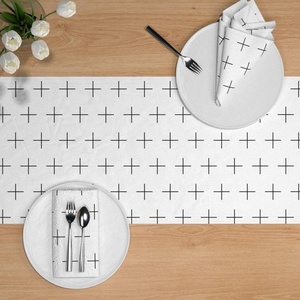 Modern Geometric Printed Cotton Table Runner White With Black Cross Pattern Washable Home Decor - Product Image 1