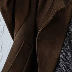 Nouveau Style Vintage Design col rabattu véritable daim vestes en <span class=keywords><strong>cuir</strong></span> <span class=keywords><strong>femme</strong></span> marron surdimensionné veste - Product Image 5