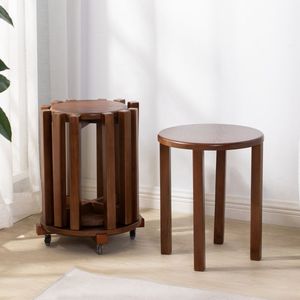 Solid wood <b>stool</b>, stackable round <b>stool</b> for home use, suitable for living room and dining room, <b>storage</b>, stackable bench, - Product Image 1