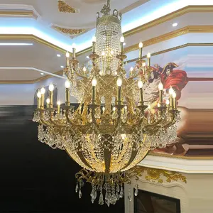 Hotel Villa Dekorasi Interior Emas Kristal Chandelier Mewah Besar Hotel Perjamuan Pernikahan Antik Perancis Kuningan Chandelier
