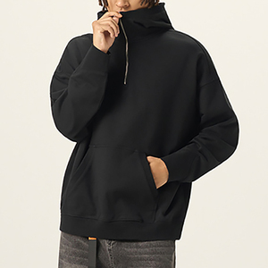 Custom Heavyweight 400Gsm Oversized Men's Solid <b>Color</b> Quarter Zip Hoodie Front Pocket Drop Shoulder Design Autumn ODM - Product Image 3