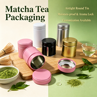 Boîtes en fer blanc rondes avec couvercle à vis pour aliments, 30/40/50g, boîtes en métal noir pour matcha, dimensions 60x68mm et 60x60mm