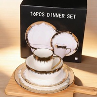 Juego de Platos de Porcelana Fina con Borde Dorado, Vajilla de Cerámica Blanca Contemporánea para Bodas, Juego de Platos Redondos para 6 Personas
