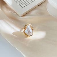 Bague de pinky vintage en forme géométrique avec fausse perle et verre électroplaqué, design élégant et personnalisé pour femme, ouverte, pour usage quotidien