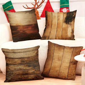 Almohadas decorativas con textura de madera rústica añaden un encanto acogedor a la decoración festiva con detalles de renos y medias navideñas. - Product Image 1