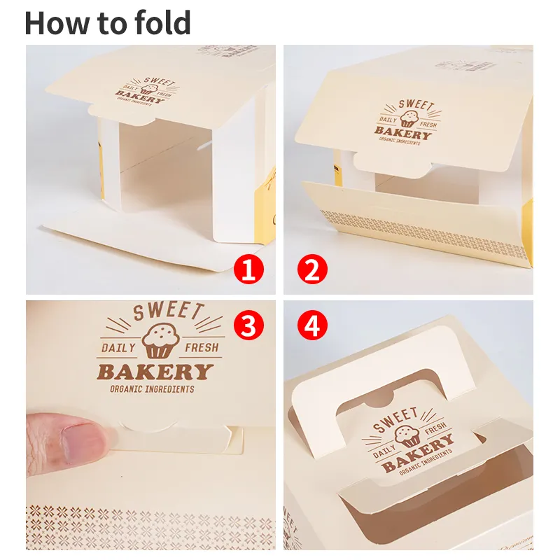 Großhandel Hochwertige benutzer definierte Logo und Größe farbige Papier kuchen Verpackungs box mit Griff und transparentem Fenster