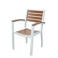 Chaise de jardin en aluminium blanc, fauteuil en plastique imitation bois, siège à lattes, mobilier de loisirs pour patio extérieur