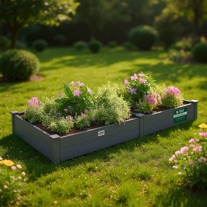 Grand lit de jardin surélevé en bois de sapin gris pour pots de fleurs, jardinières, style rustique extérieur - Product Image 2