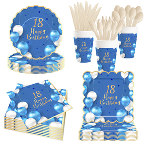Juego de Vajilla Desechable DAMAI para Fiesta de Cumpleaños, Diseño de Globos Azules con Estampado en Caliente, Platos, Vasos y Servilletas de Papel - Product Image 3