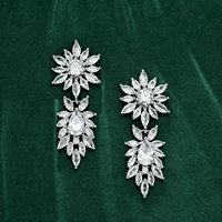 YBO anting-anting liontin bunga matahari, Zirkon, Set anting-anting kalung liontin tetesan air mata, perhiasan pesta pernikahan pengantin wanita mewah, berlapis perak trendi