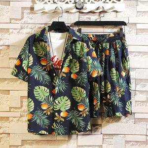 ชุดเสื้อทรงหลวมแขนสั้นสำหรับผู้ชาย,เสื้อชายหาดฮาวายชุดสองชิ้นมาใหม่ - Product Image 3