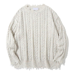 Maglioni da Uomo OEM & ODM di Tendenza, Lavorazione a Trecce, Tinta Unita, Collo a V, Colore Bianco, Pullover in <span class=keywords><strong>Cotone</strong></span> a Maniche Lunghe, Maglieria Invernale - Product Image 2