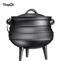 Source-Foundry Pot à trois pieds en fonte 8QT, chaudron africain Potjie pré-culotté avec couvercle pour cuisson au feu de camp